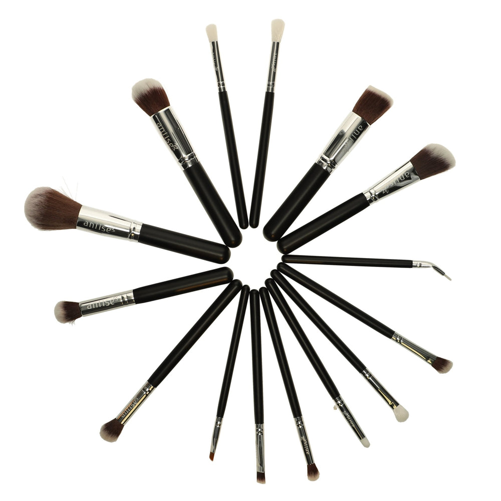 Aniise Beauty Set of 15 Professional Synthetic Makeup Brushes - Black