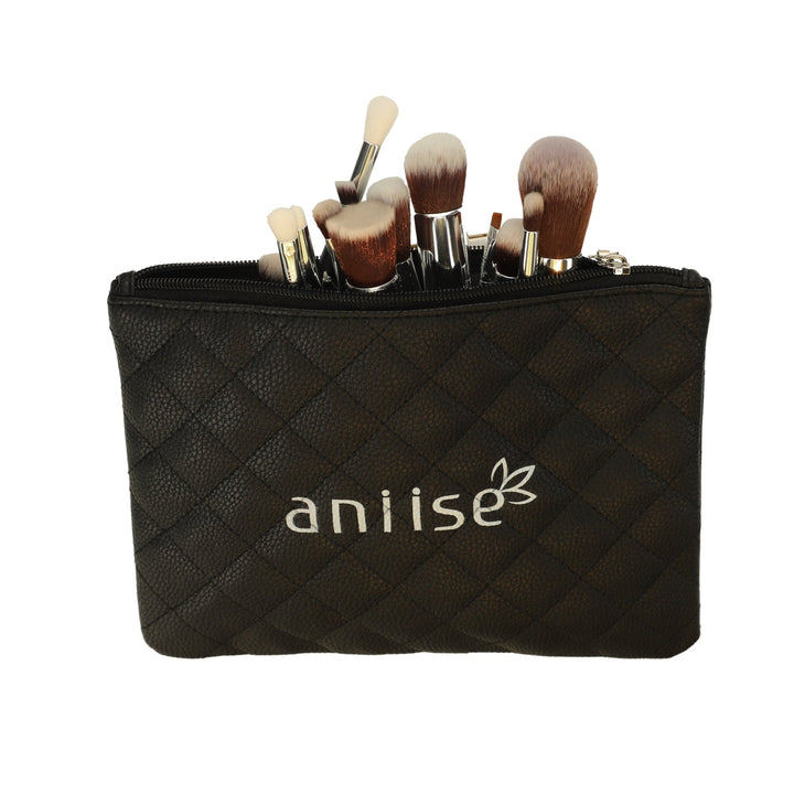 Aniise Beauty Set of 15 Professional Synthetic Makeup Brushes - In Black Carrying Case