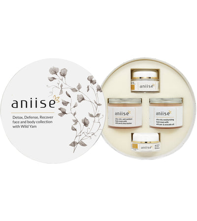 Aniise Wild Yam Body Cream Set for face body hands and eyes — hormonal skin support 4-piece set, paraben-free cruelty-free made in USA